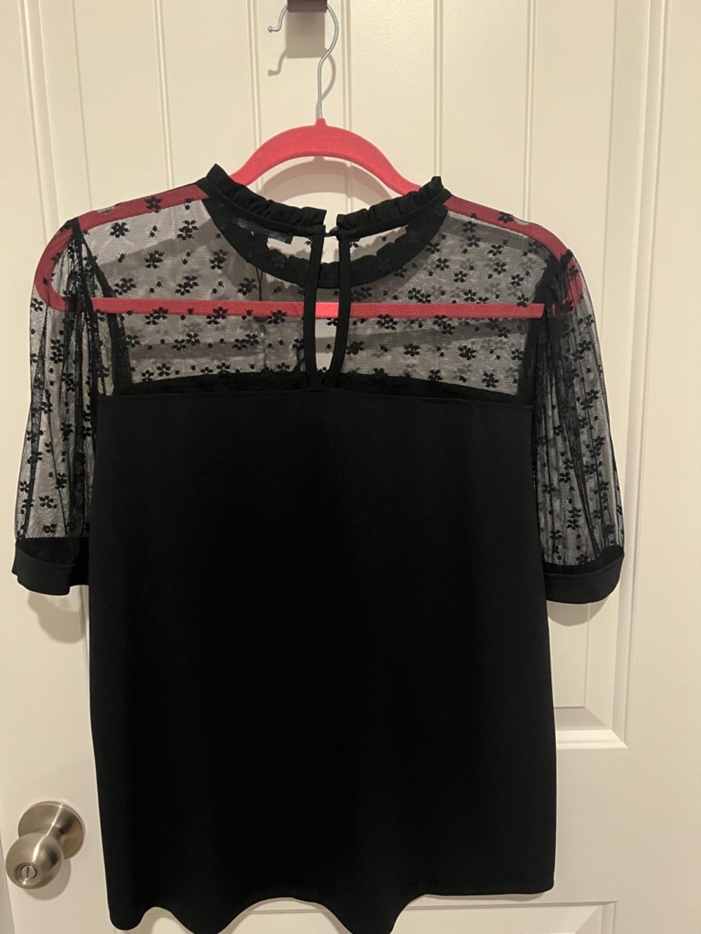 Adrianna Papell Black Lace Yoke Short Sleeve Blouse